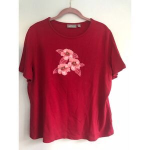 Croft & Barrow Red & Pink Floral Beads & Stitching Women’s 1X